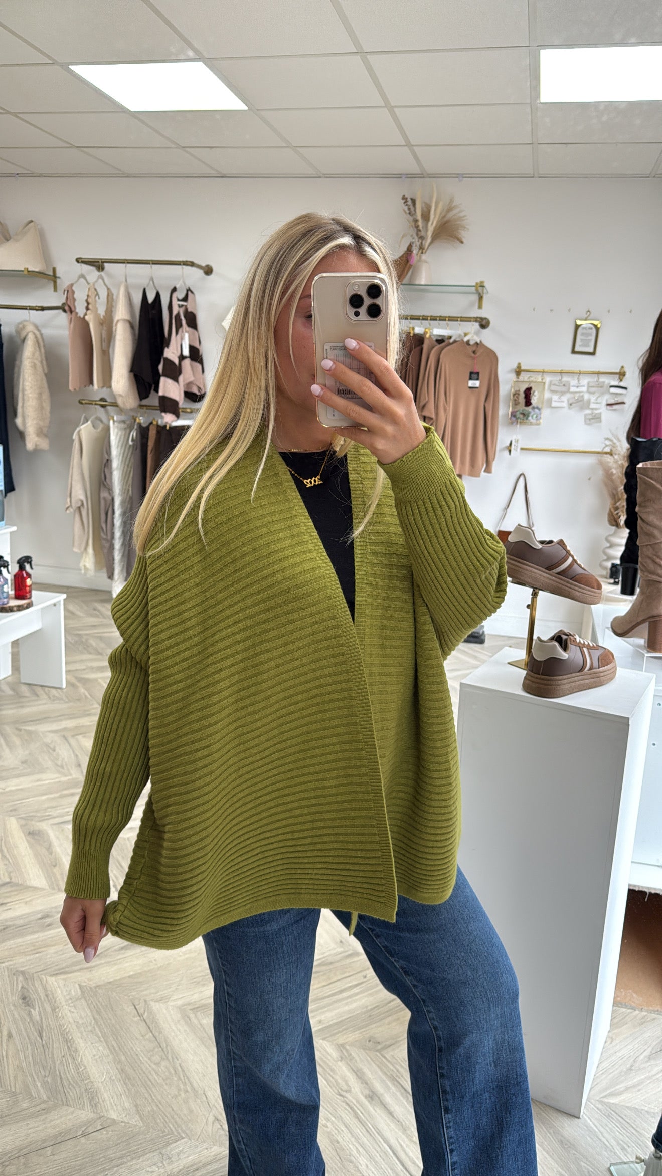 Frances Ribbed Cardigan - Olive Green