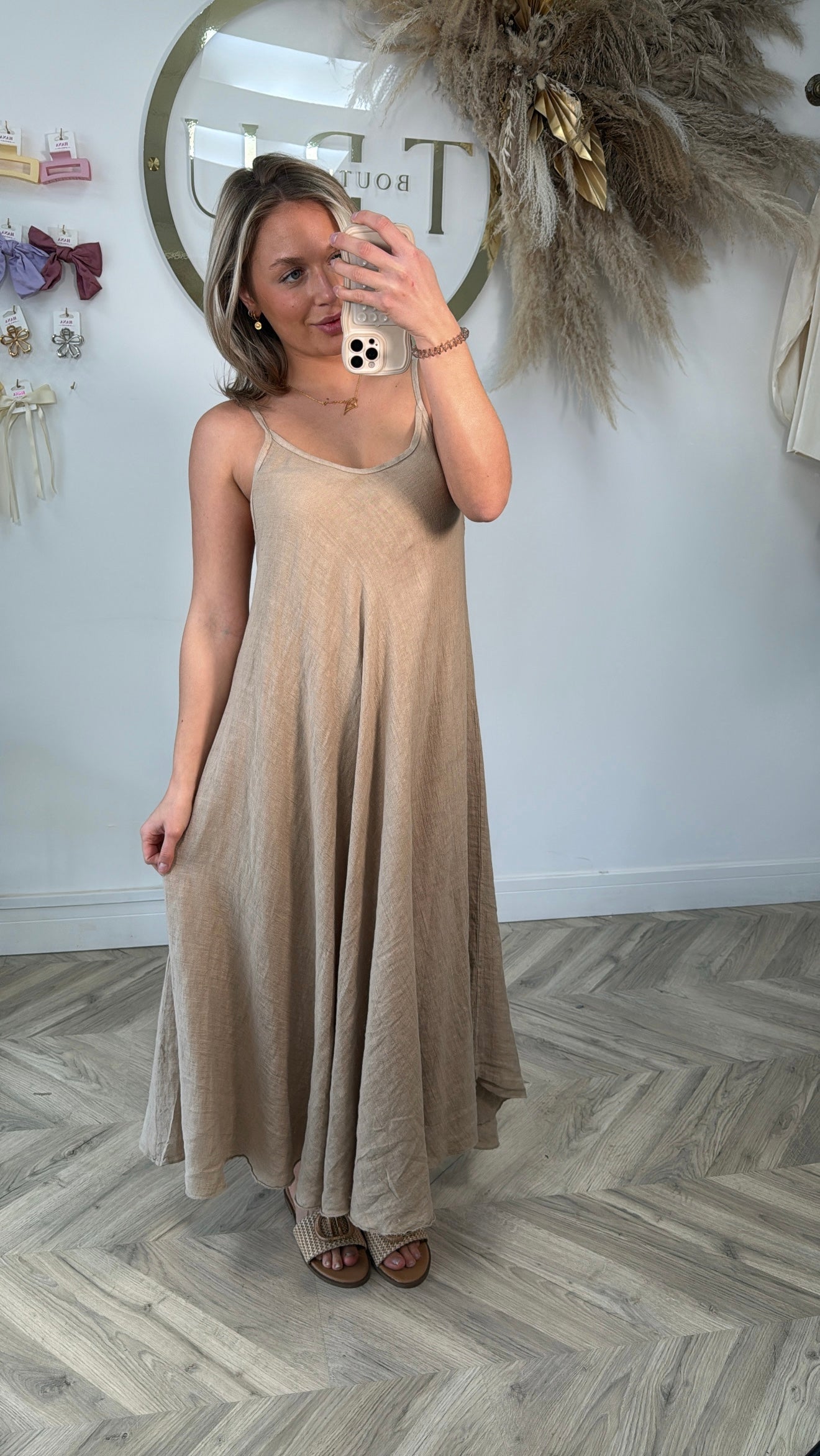 Hadlee Linen Strappy Maxi Dress - Camel