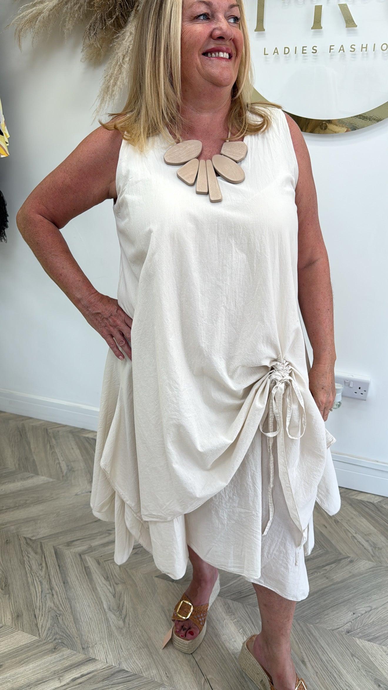 Tilly Ruched Midi Dress - Cream