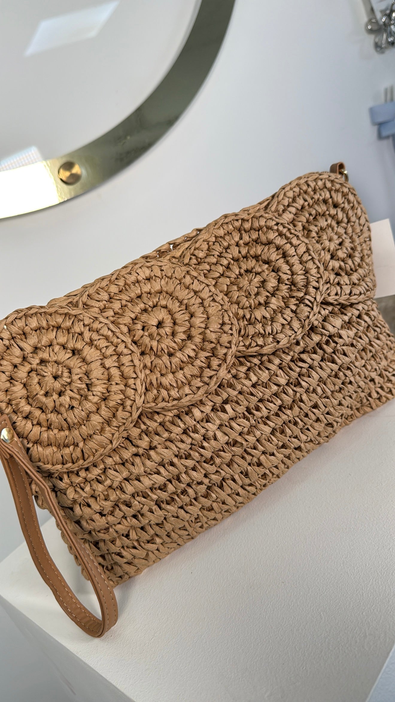 Hadlee Crochet Clutch Bag - Dark Beige