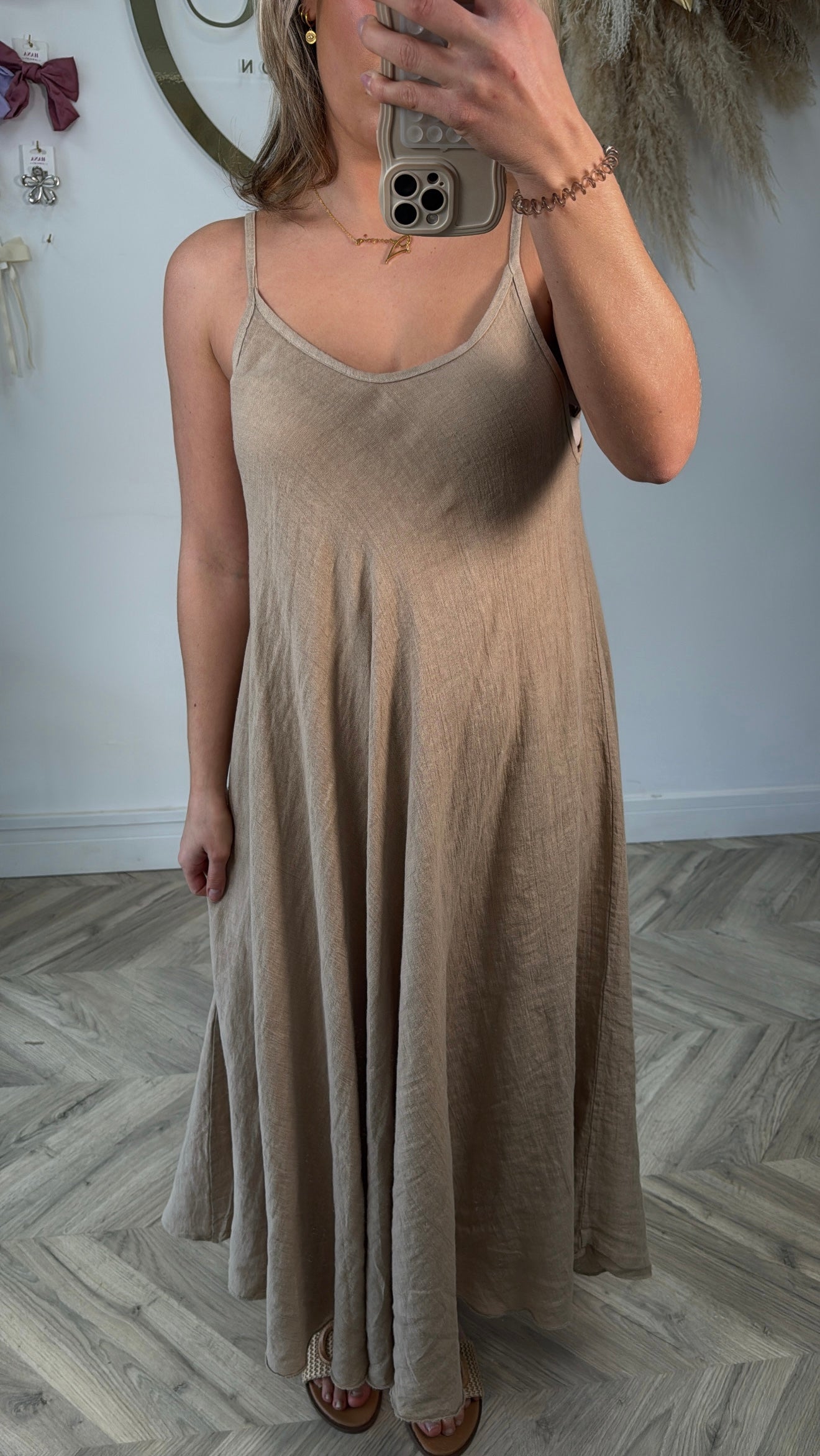 Hadlee Linen Strappy Maxi Dress - Camel