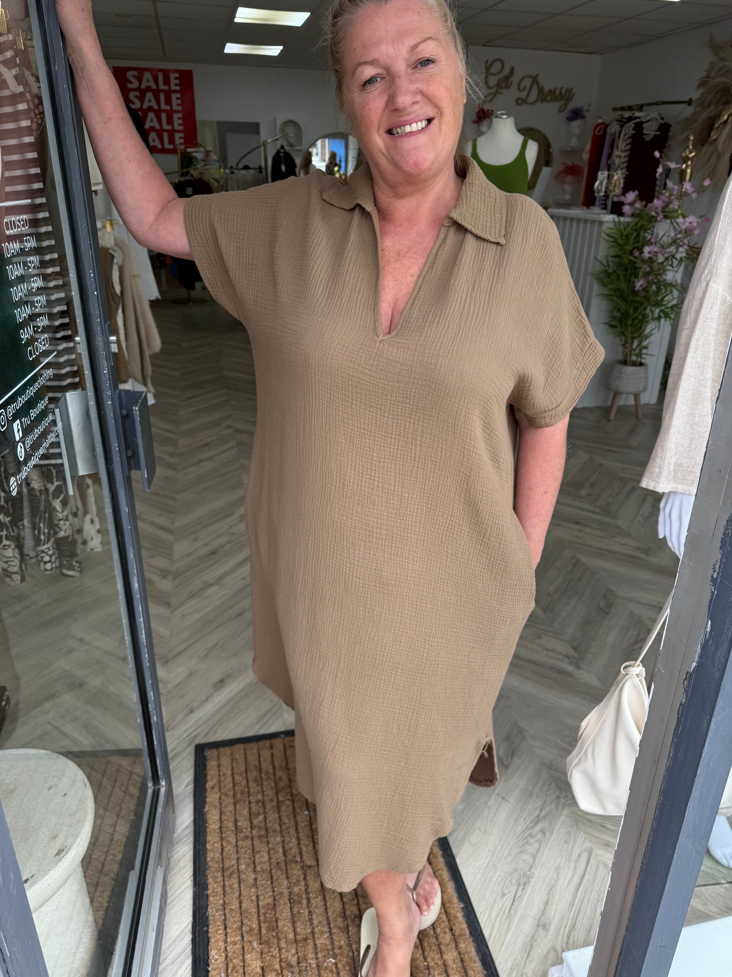 Veronica V-Neck Cheese Cloth Maxi - Caramel