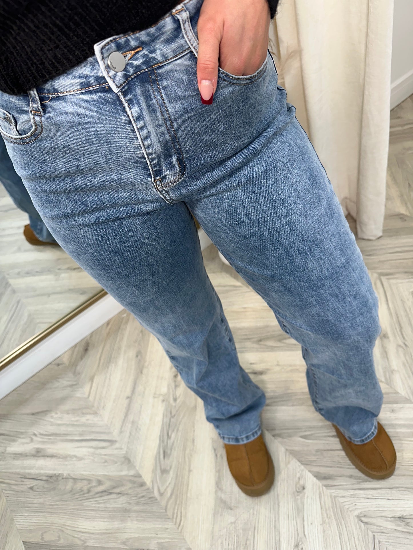 Stretchy Straight Leg Blue Jeans