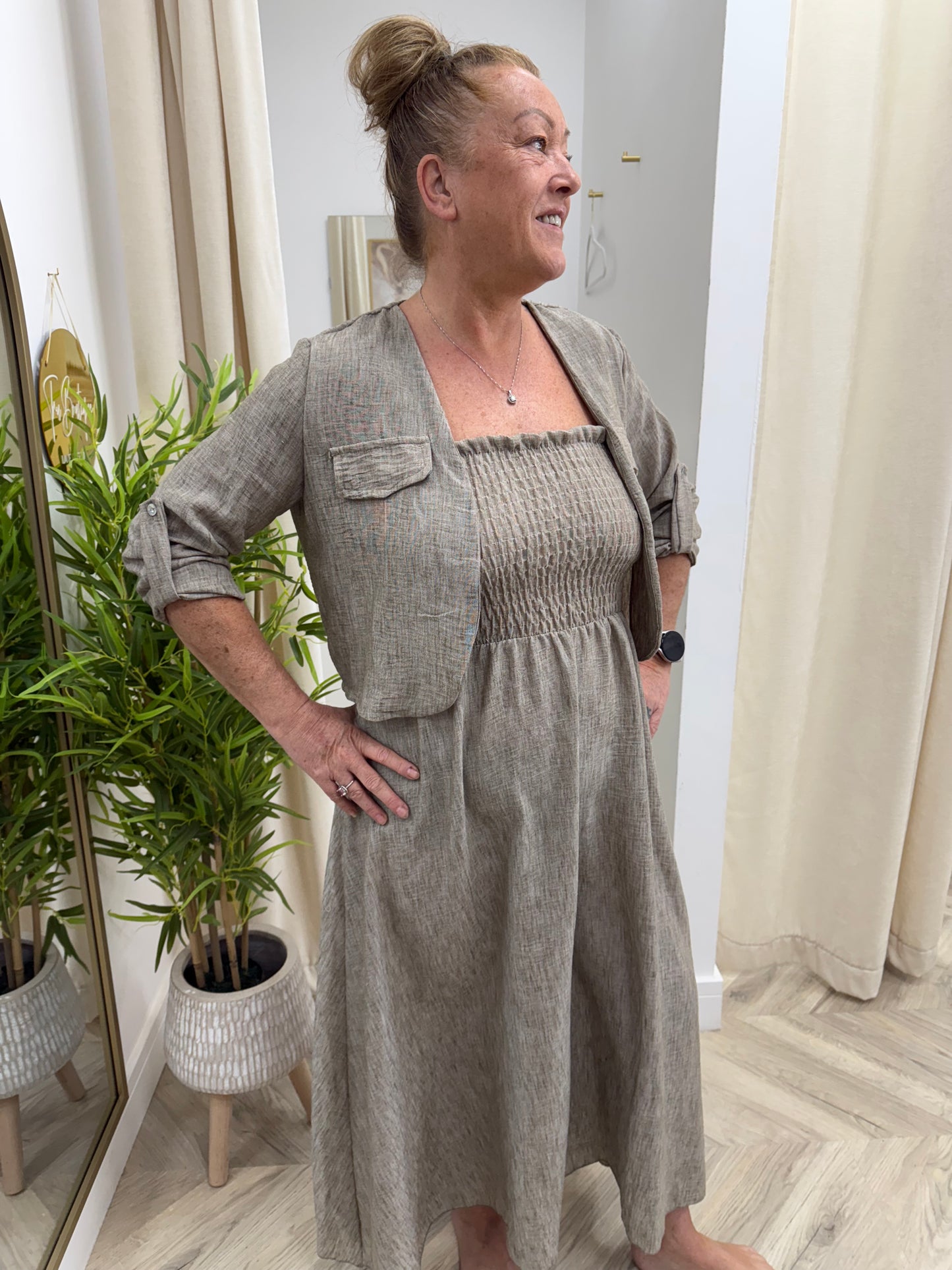Tracey Linen Maxi Dress & Jacket - Hazelnut