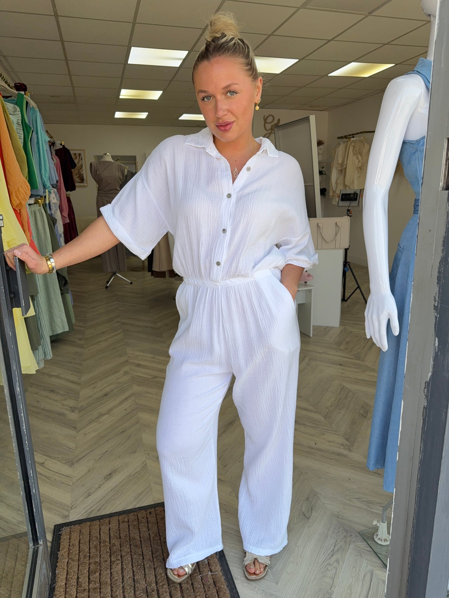 Lils Cheesecloth Jumpsuit - White