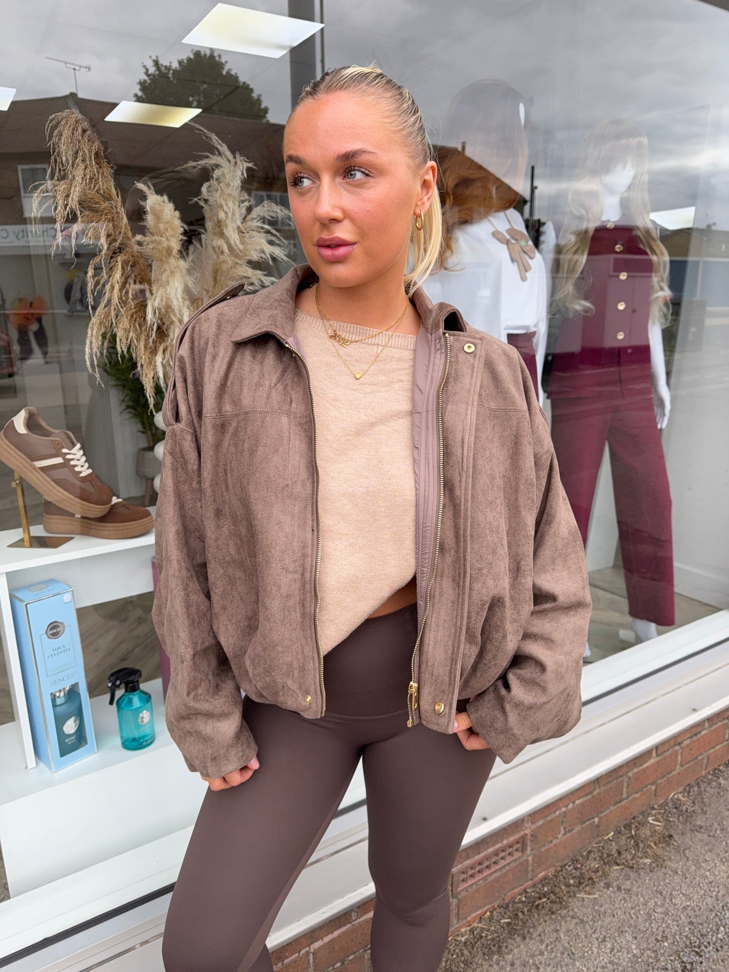Edith Suede Bomber Style Jacket - Tan