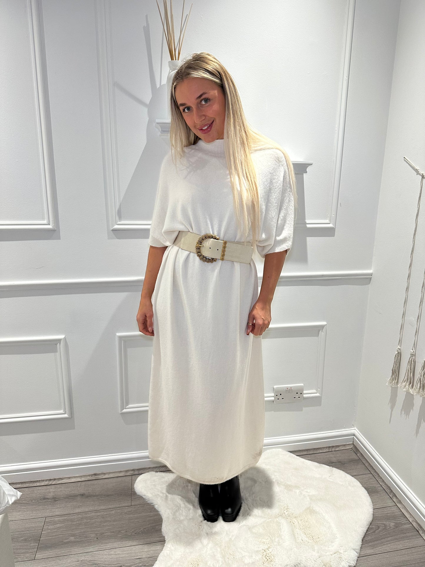 Cream Erika Maxi Fine Knit Maxi Jumper Dress
