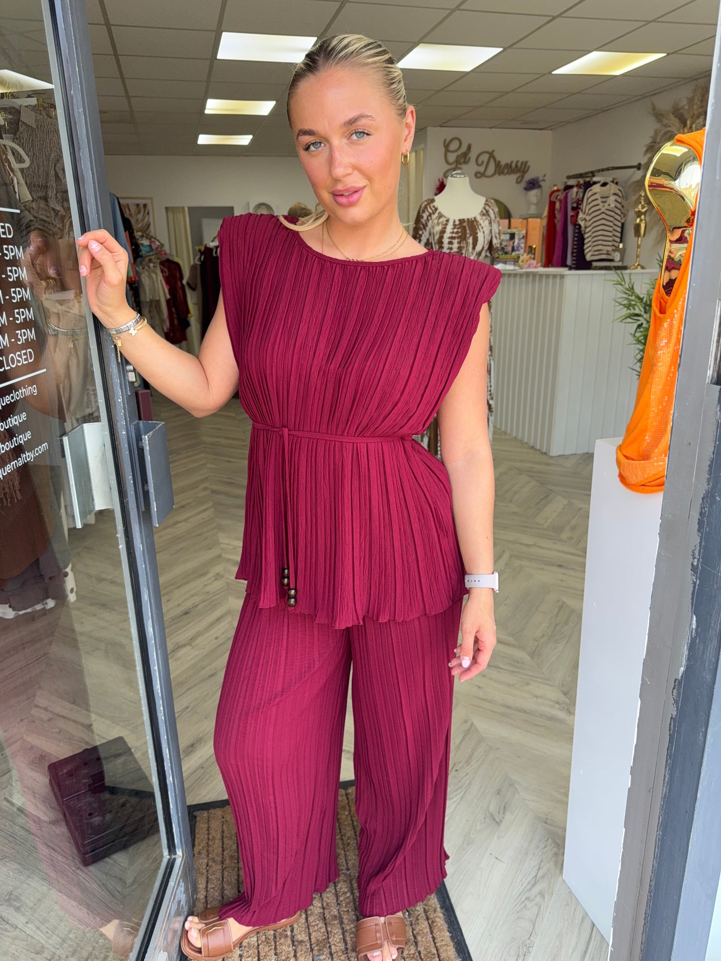 Vivienne Pleated Co-ord - Burgundy