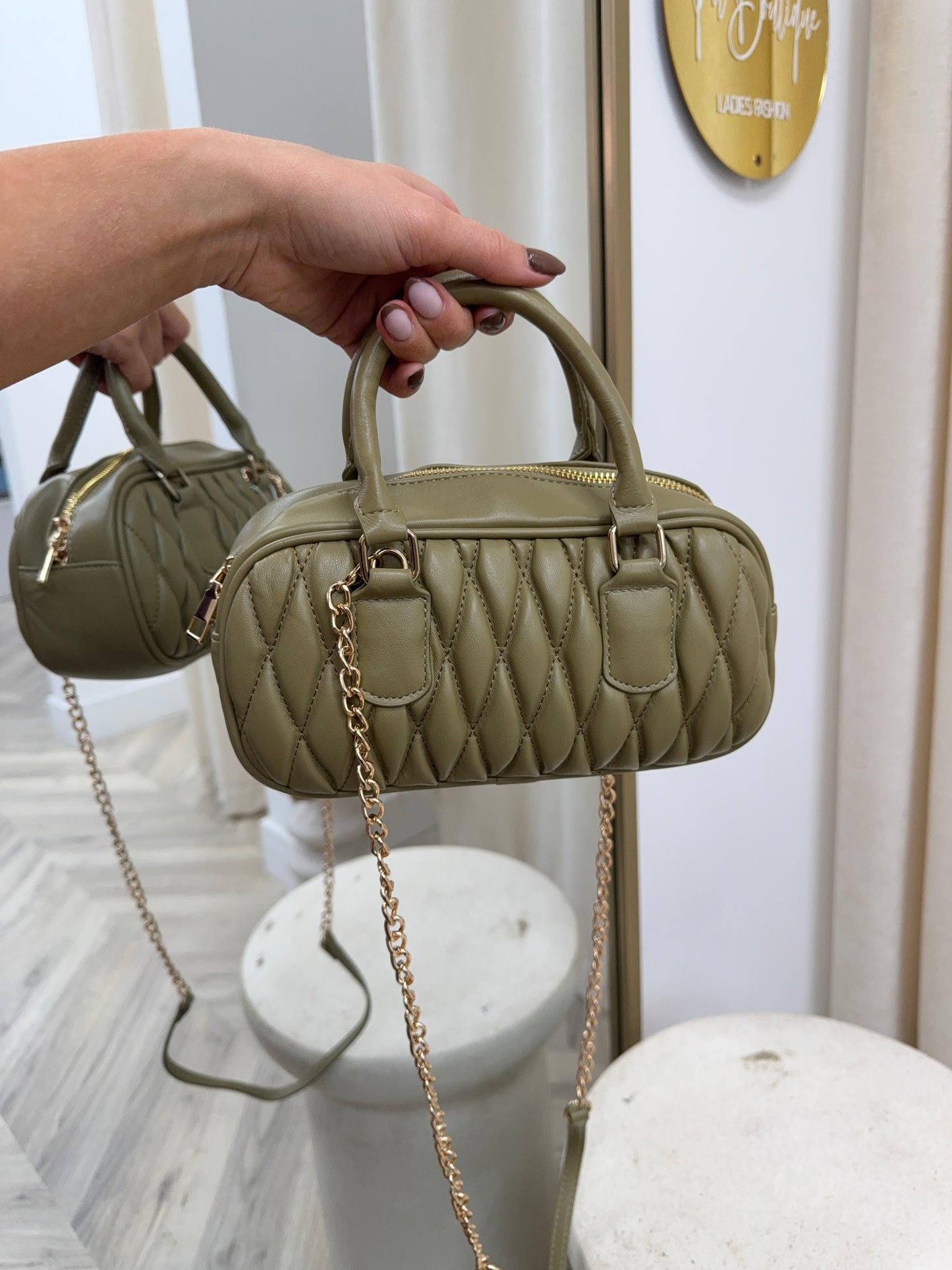 Elara Padded Handbag - OLIVE GREEN