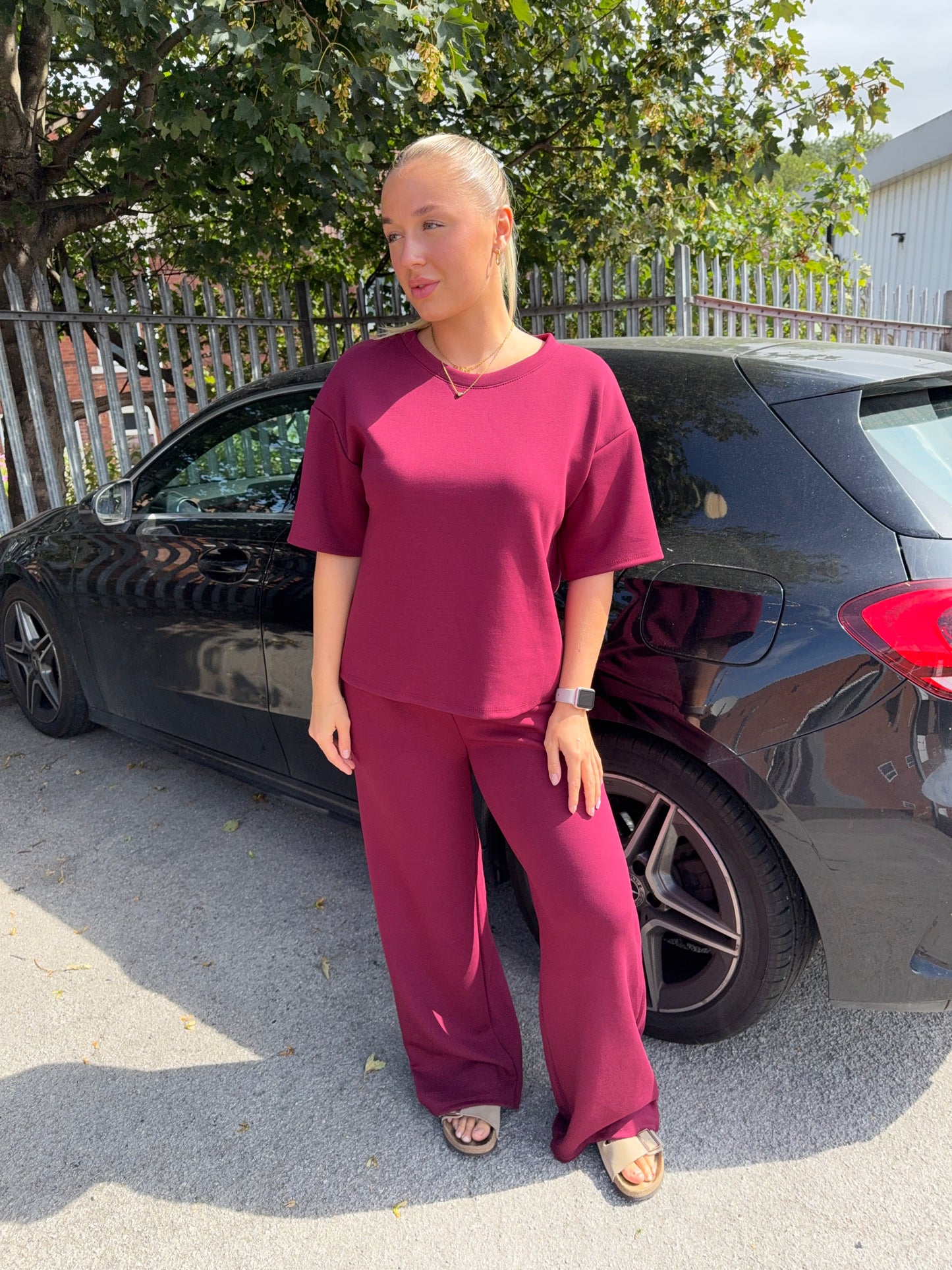 Maya Cotton Two Piece Tracksuit - Burgundy