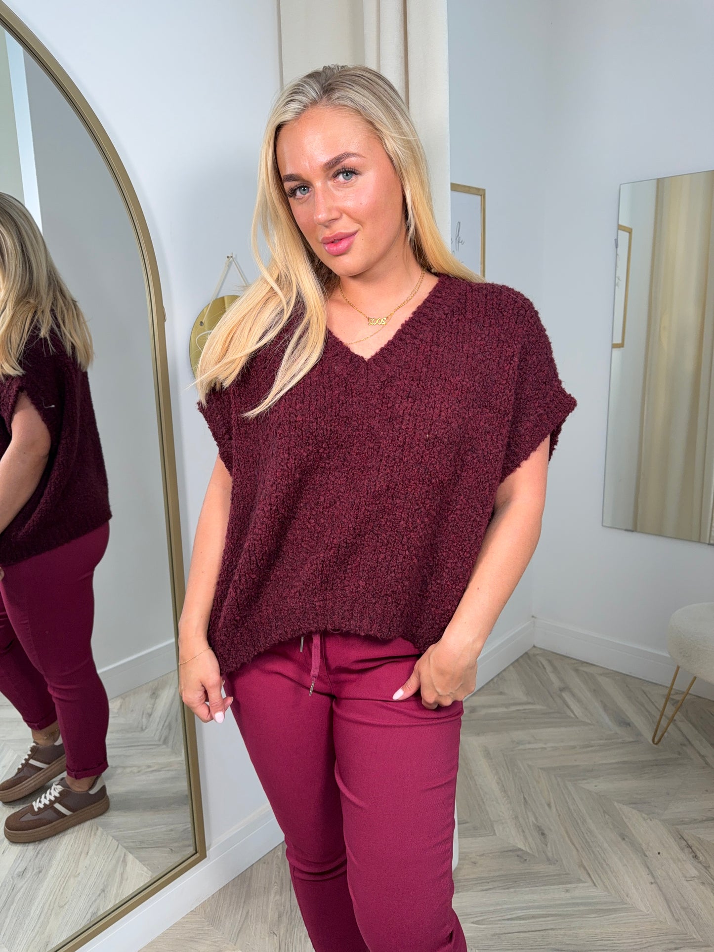 Ainslee Bobble Knit Sweater - BURGUNDY