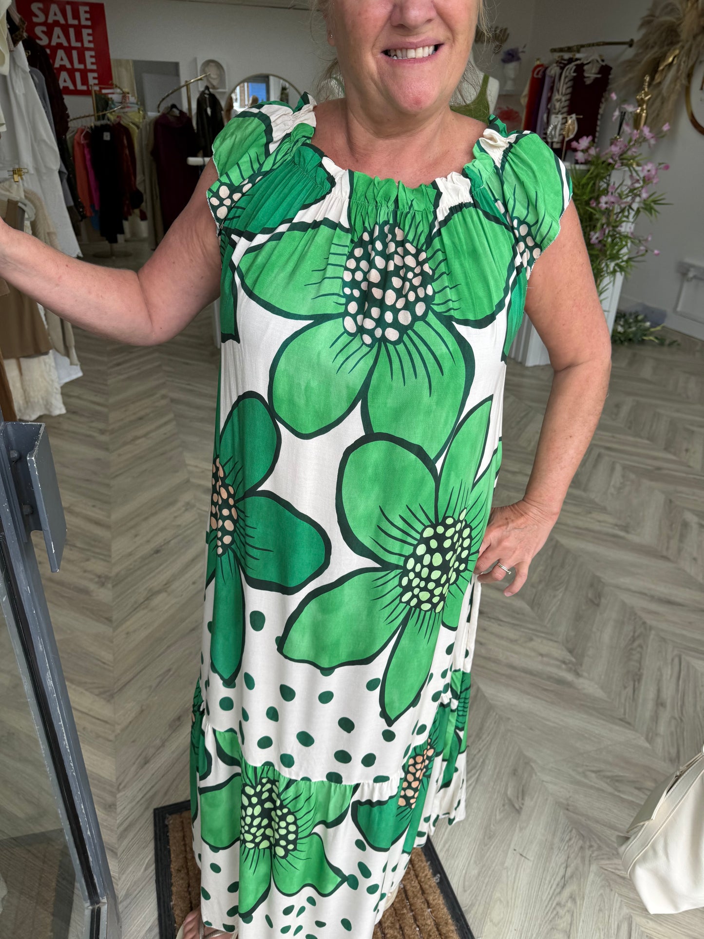 Vanessa Patterned Green Maxi Dress
