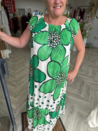 Vanessa Patterned Green Maxi Dress