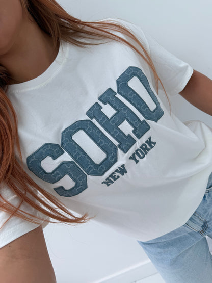 Soho Oversized Tee - White/Blue
