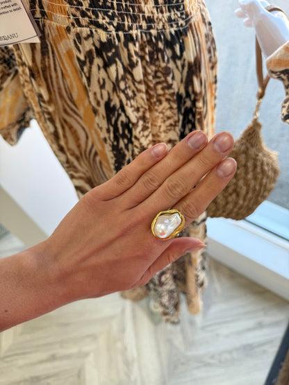 Large Pearl Adjustable Ring