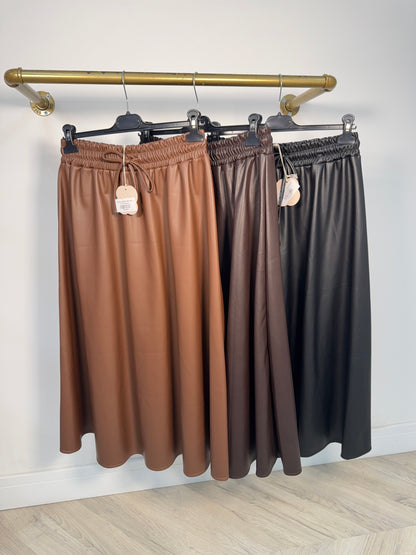 Novella Leather Midi Skirt