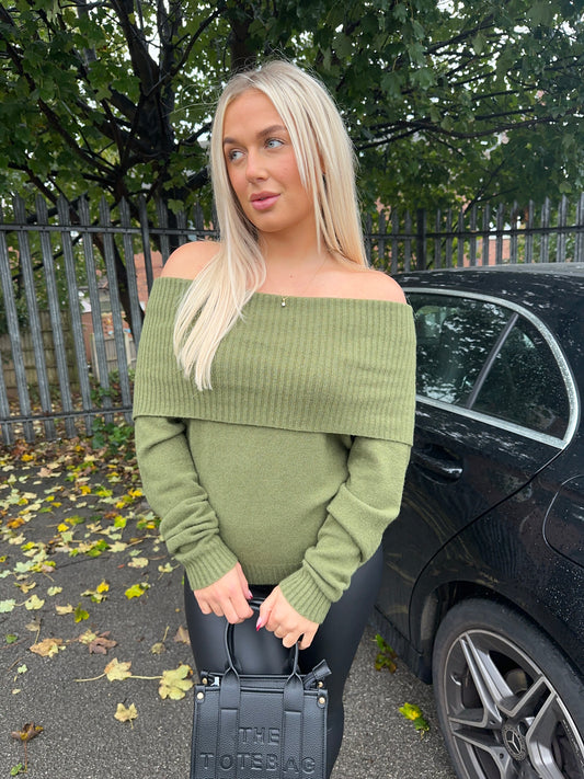 Erika Off Shoulder Jumper - KHAKI