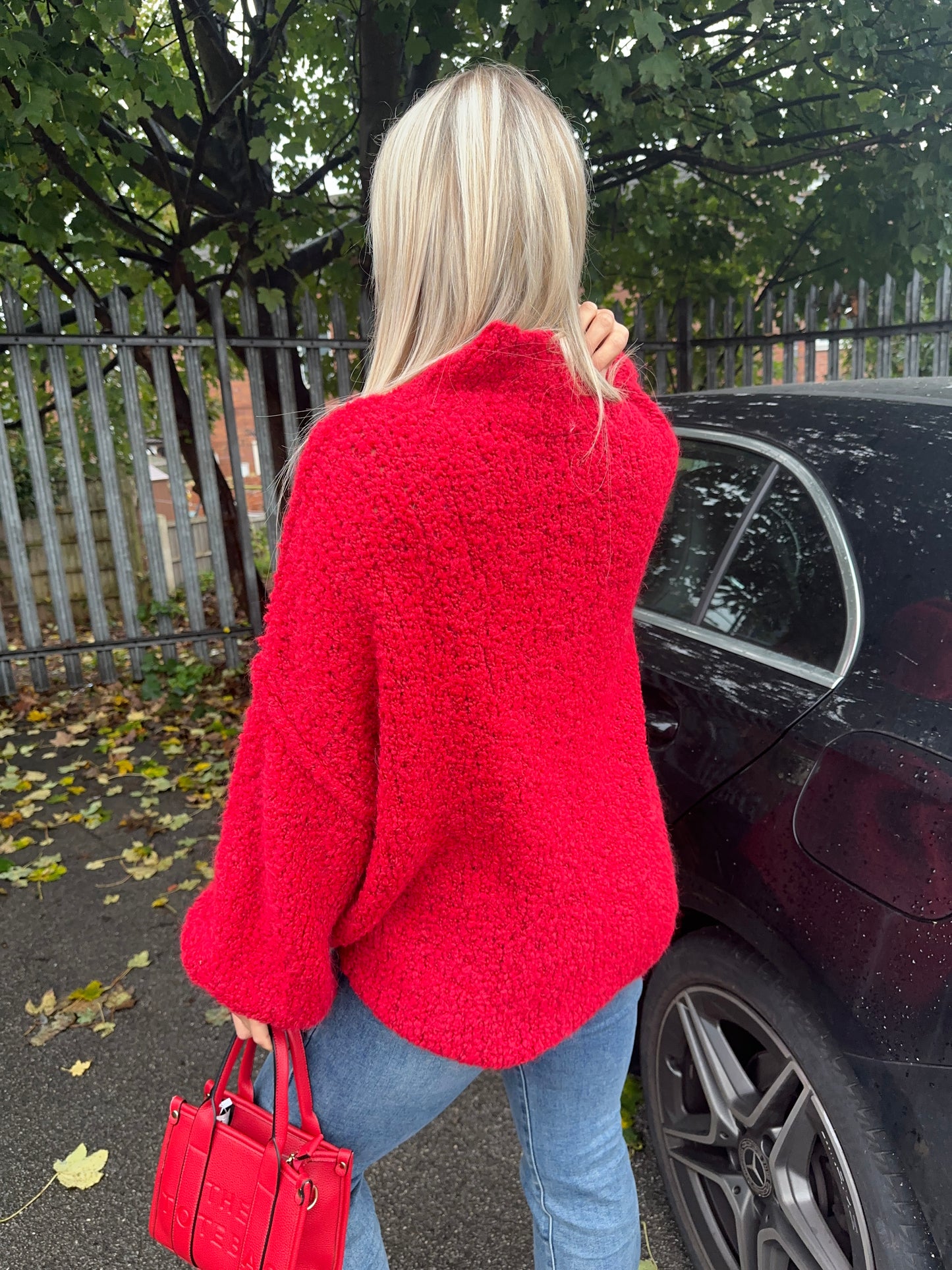 Harley Bobble Slouchy Jumper - RED