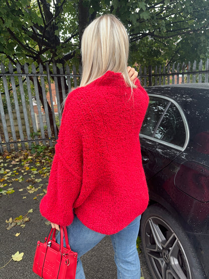 Harley Bobble Slouchy Jumper - RED