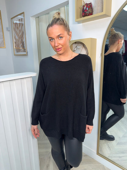 Sola Front Pocketed Sweater - Black