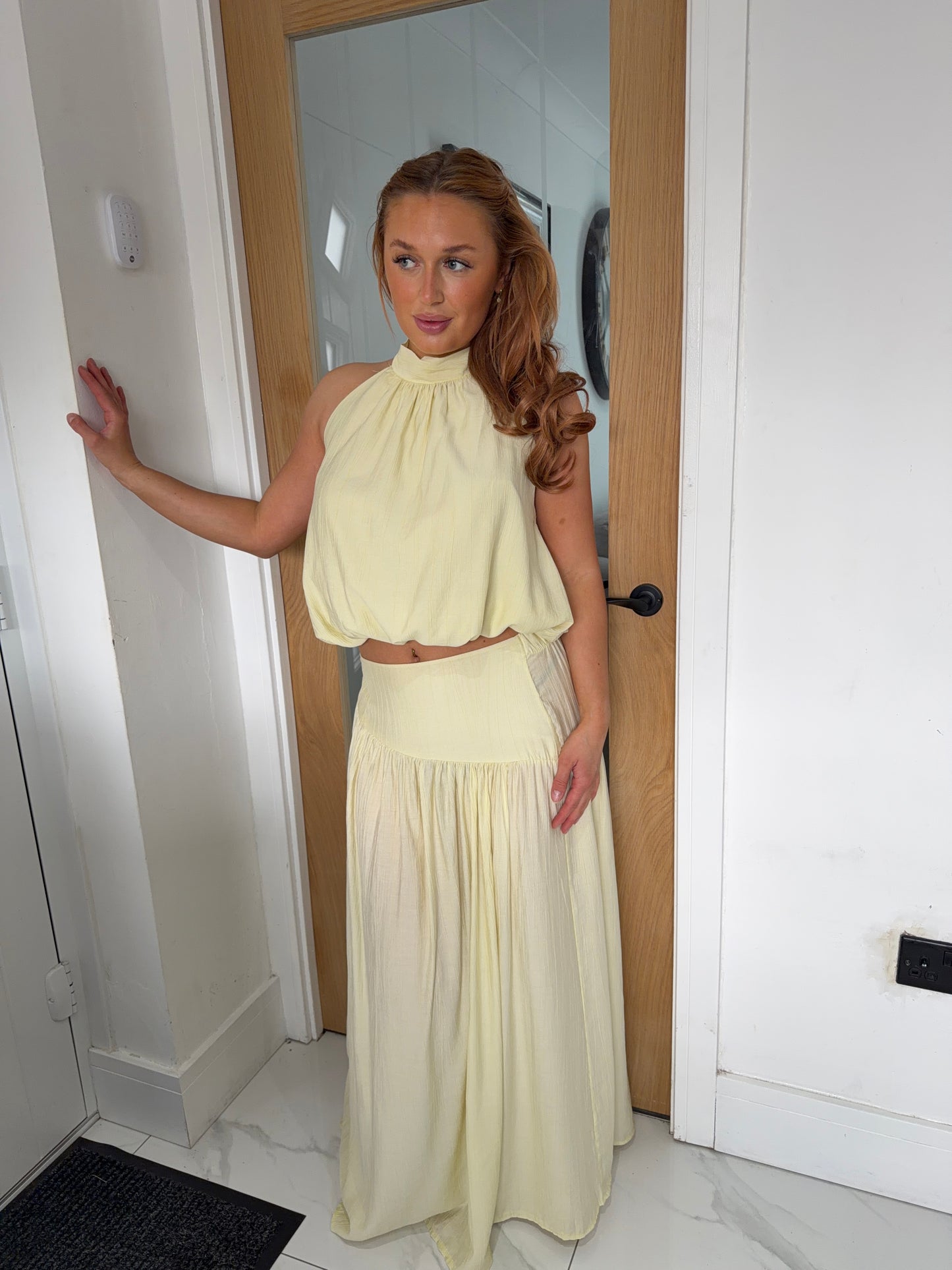Ottilie Balloon Halterneck Top & Maxi Skirt Set - Lemon
