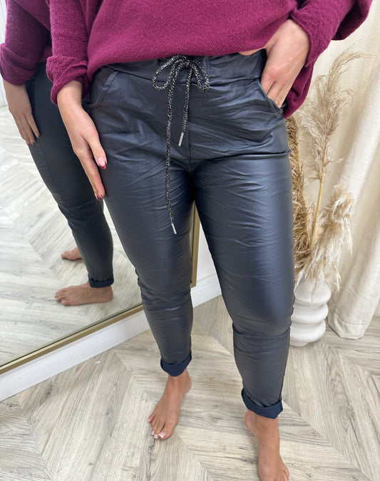 Navy Leather Magic Pants