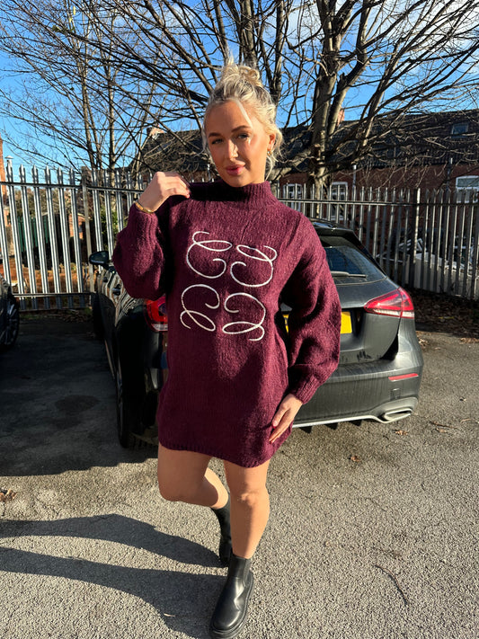 Andie Thick Knit Longline Jumper/Dress -Burgundy