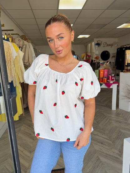 Strawberry Puff Sleeve Top