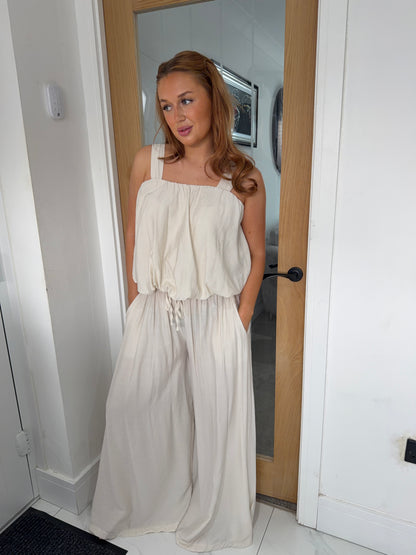 Stella Balloon Top & Wide Leg Trouser Set - Beige