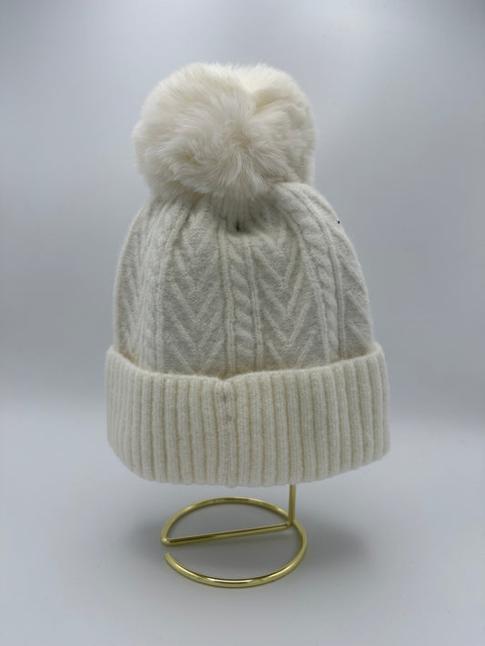 White Wool Pom Pom Hat