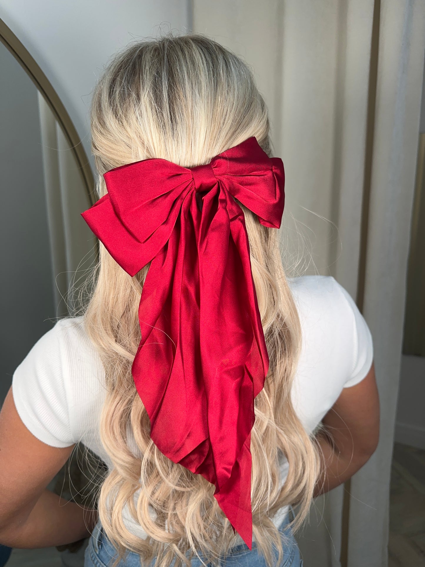 Long Tie Hair Bow - Red