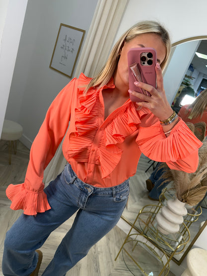 Palmer Frilly Blouse - Coral