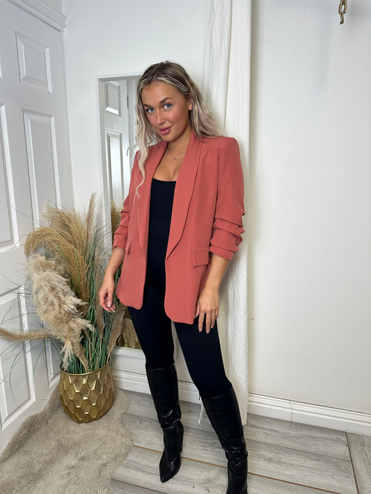 Rouge Pink Ruched Sleeved Blazer