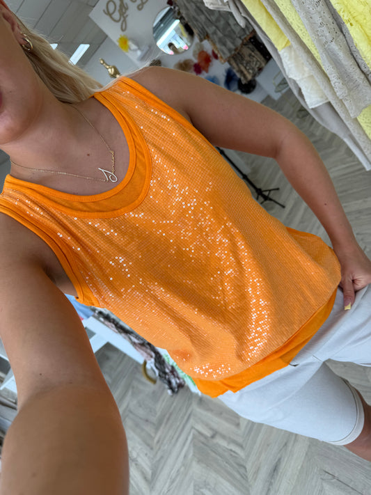 Sequin Double Layer Vest - Orange