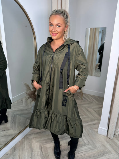 Khaki Cleo Frilly Raincoat