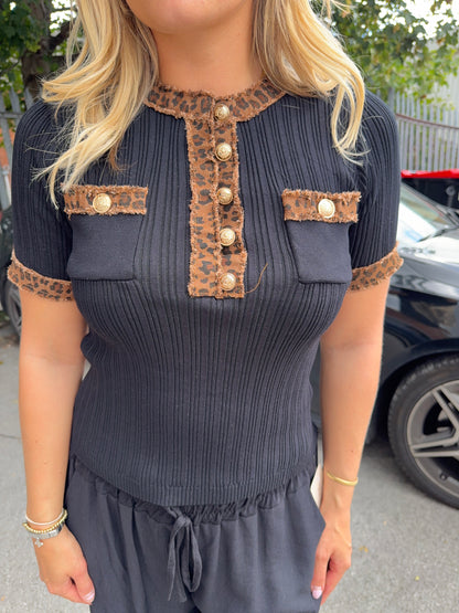 Emilia Leopard Print Sweater Top - Black