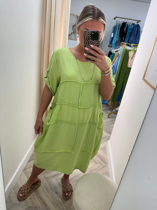 Lime Florence Linen Midi Dress
