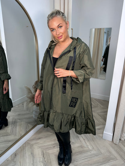 Khaki Cleo Frilly Raincoat