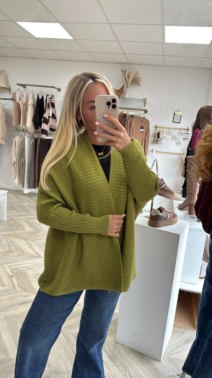 Frances Ribbed Cardigan - Olive Green