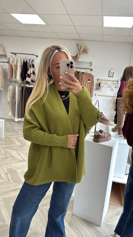 Frances Ribbed Cardigan - Olive Green