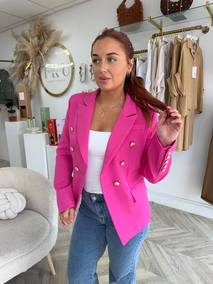 Harper Gold Buttoned Structured Blazer - Raspberry