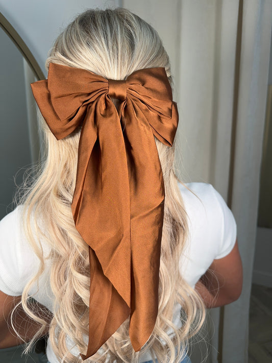 Long Tie Hair Bow - Brown