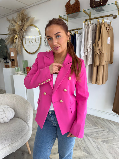 Harper Gold Buttoned Structured Blazer - Raspberry