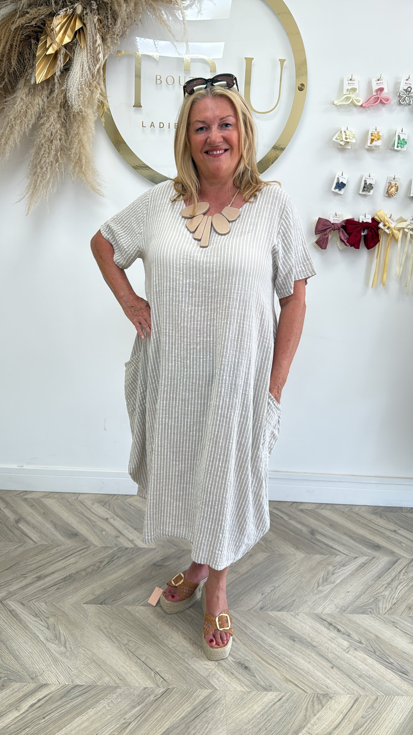 Alex Pinstriped Maxi Dress - Cream