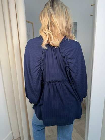 Robyn Layered Buttoned Top - Navy