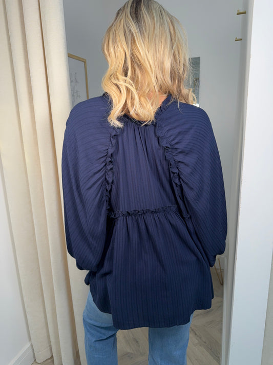 Robyn Layered Buttoned Top - Navy