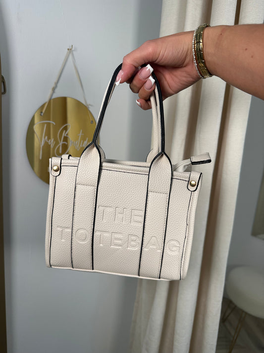 Small Leather Tote Bag - CREAM