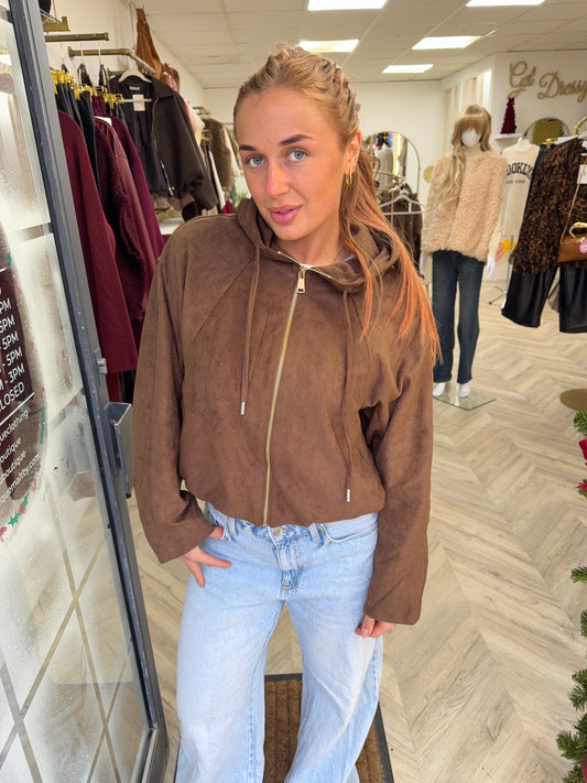 Zala Suede Bomber Style Jacket - Camel