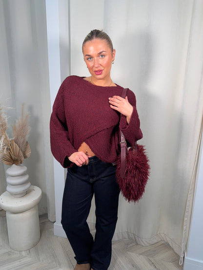 Lavinia Cross Front Sweater - Burgundy