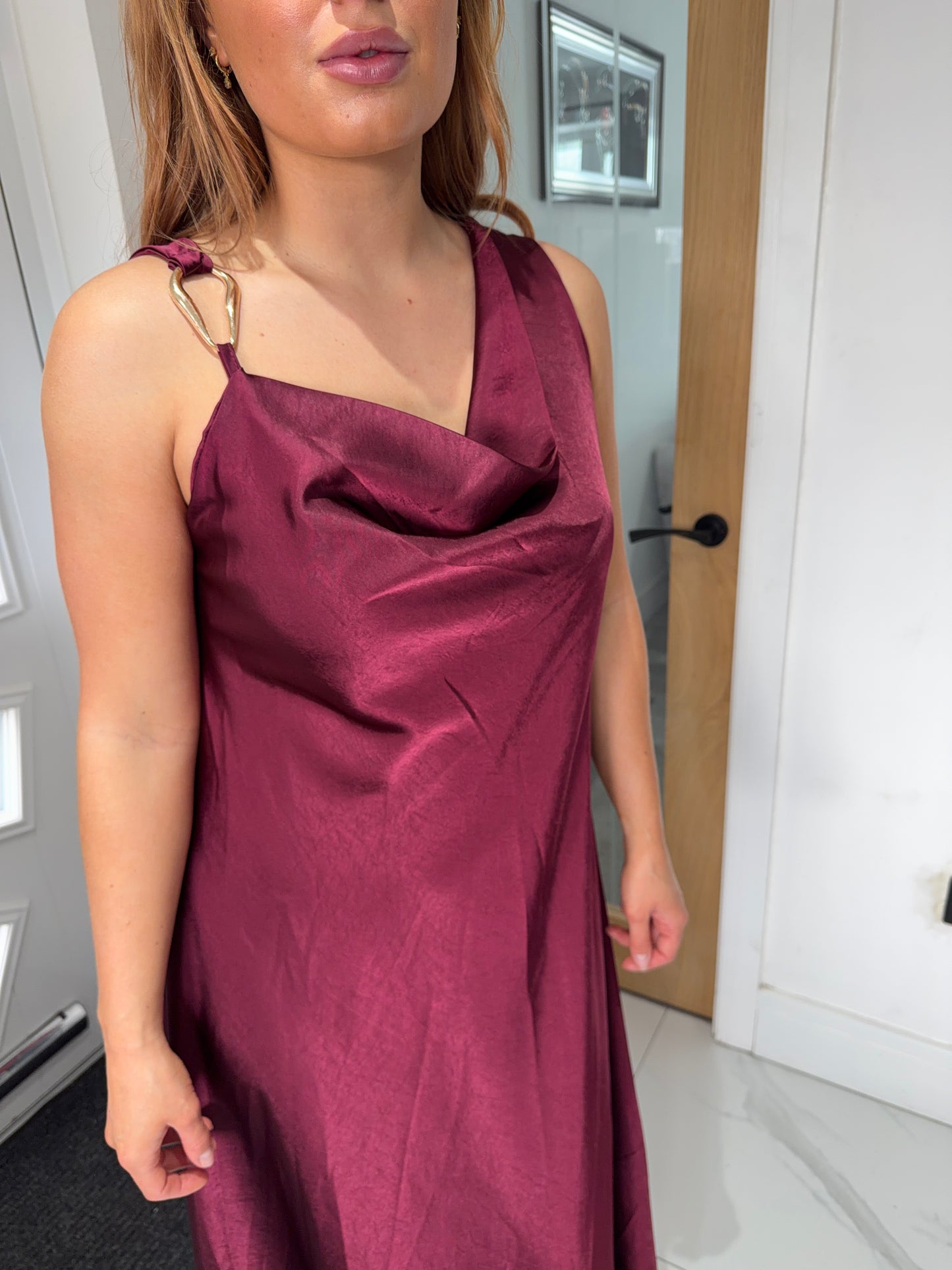 Philippa Silk Satin Gold Hoop Maxi Dresses